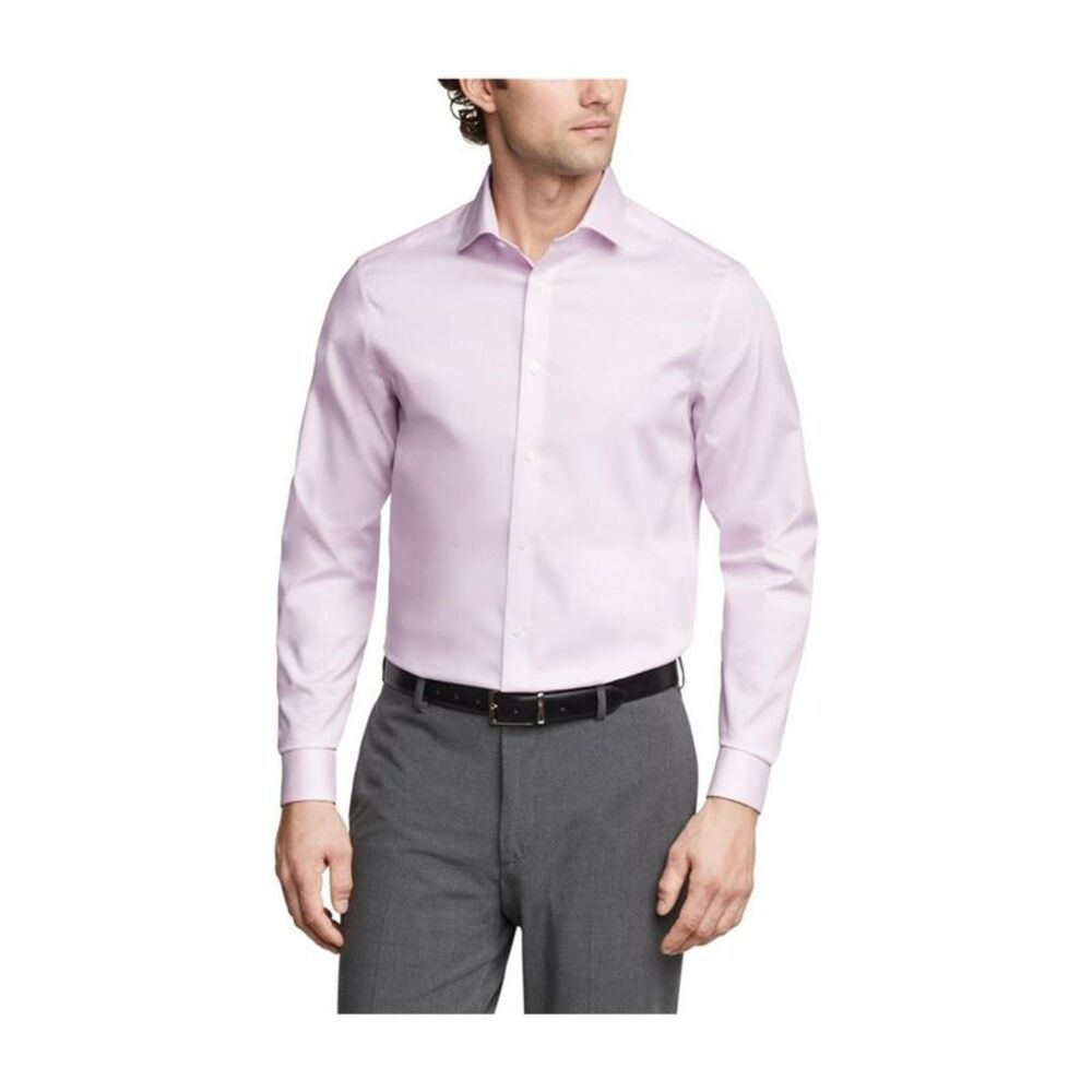 Calvin Klein Mens Steel + Button Down Dress Shirt, Pink, 18 Neck, DM